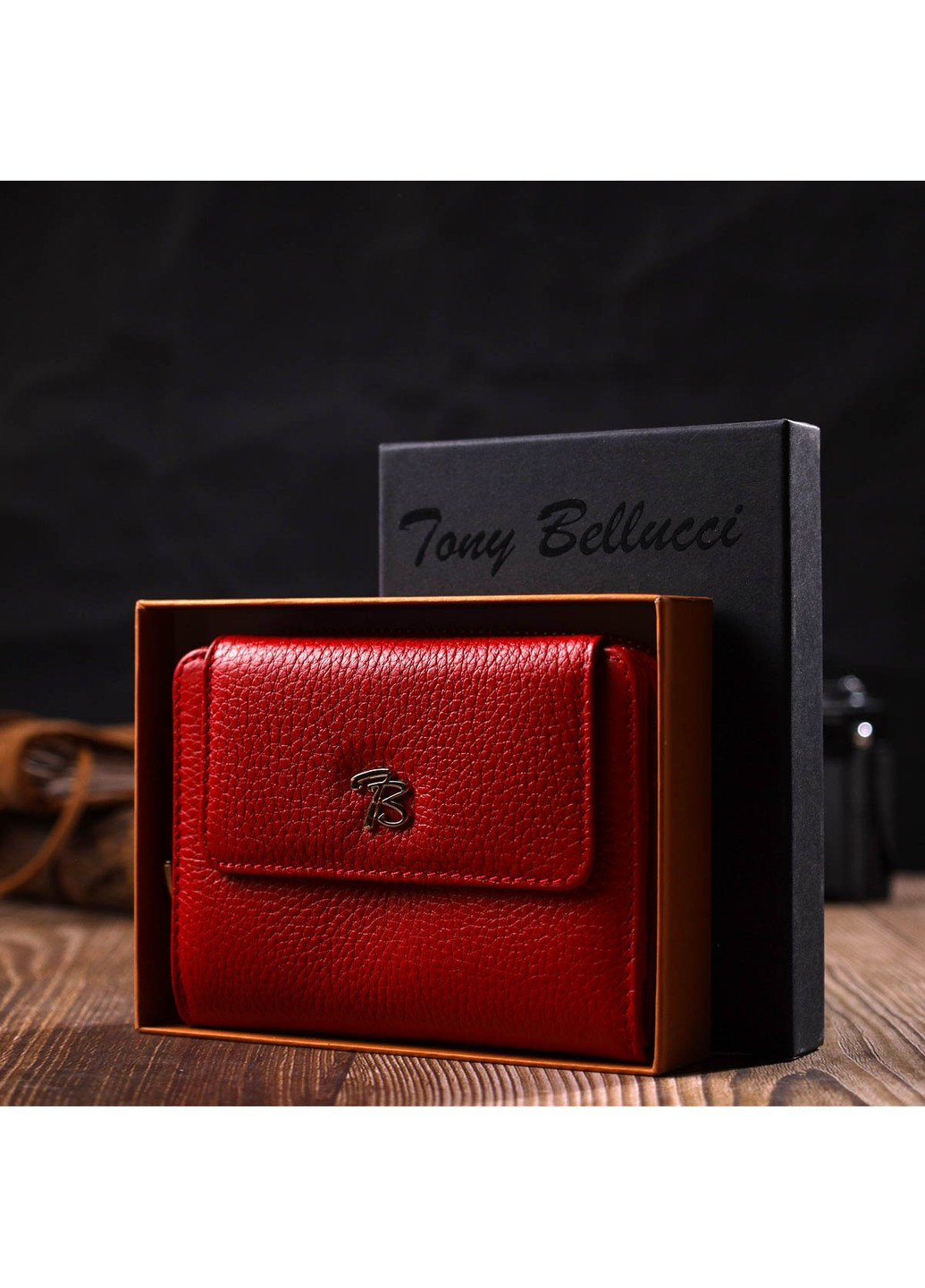 Яркий женский кошелек с вместительной монетницей на молнии из натуральной кожи 22013 Красный Tony Bellucci (262158019)