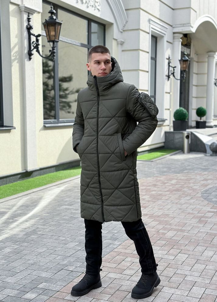 Оливкова (хакі) зимня куртка-пальто zmist хакі Pobedov