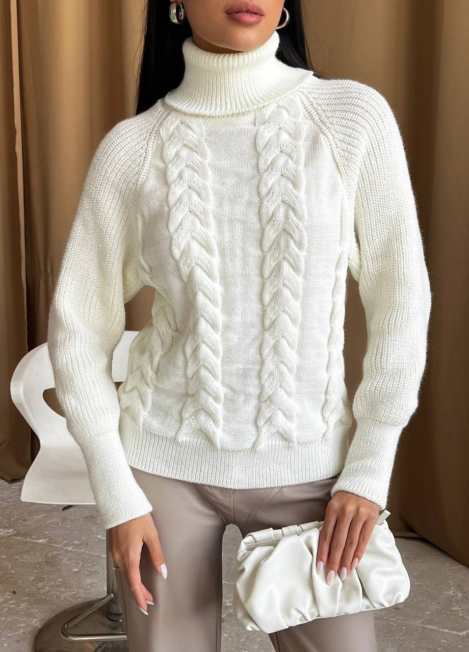 Женский вязаный свитер с объемными рукавами цвет молочный р.42/46 443578 New Trend (266424133)
