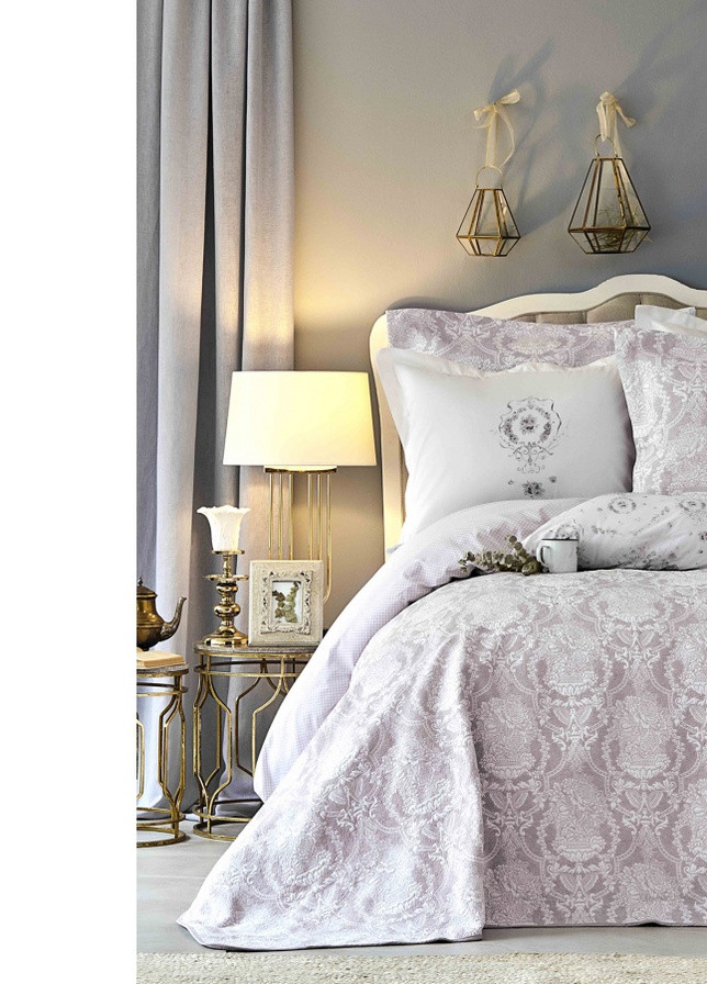 Набор постельное белье с покрывалом - Quatre delux murdum фиолетовый евро Karaca Home (258186446)