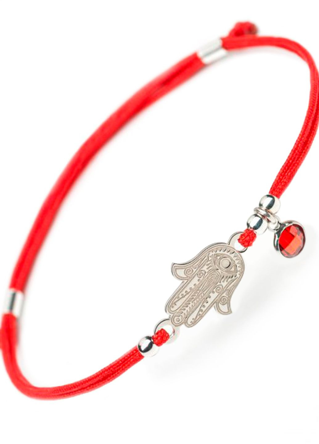 Срібний браслет Червоний шнурок Хамса Рука Фатіми з червоною підвіскою регулюються Family Tree Jewelry Line (266038517)