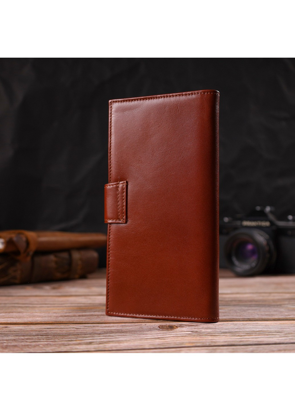 Практичное вертикальное мужское портмоне из натуральной гладкой кожи 21721 Коричневое Canpellini (259874161)