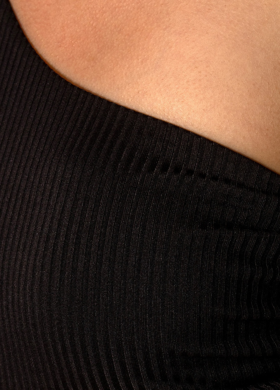 Черный купальник раздельный женский рубчик топ на одно плече с высокими плавками черный Maybel