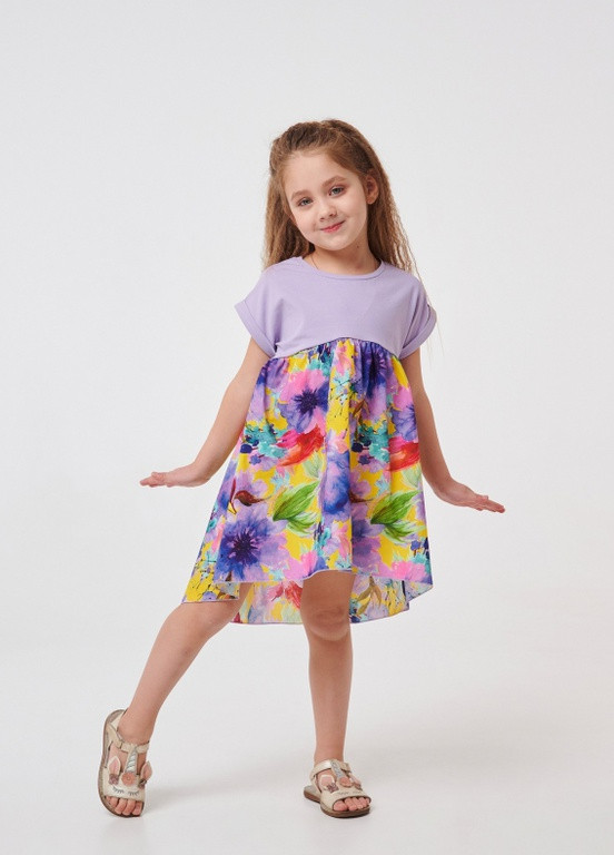 Фиолетовое платье с кокеткой белый Smil (258078918)