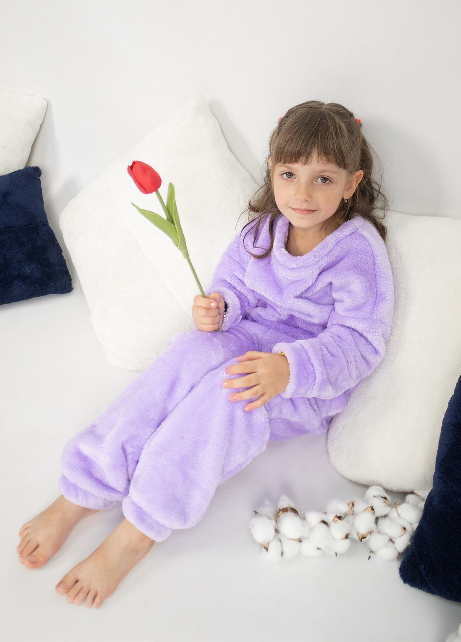 Сиреневая пижама детская домашняя махровая кофта со штанами сиреневый Maybel