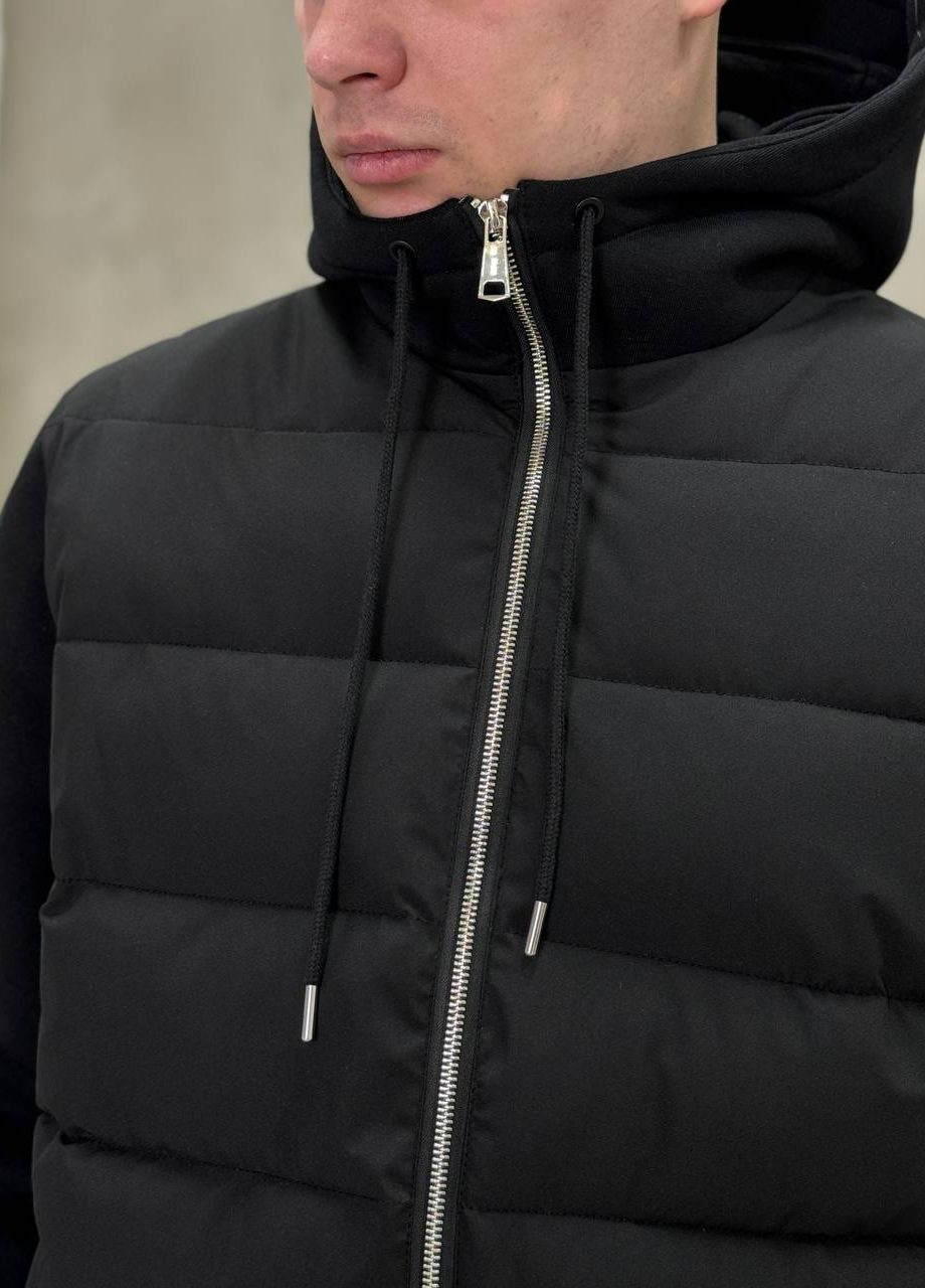 Чорна демісезонна куртка з трикотажними рукавами та капюшоном infinity Vakko