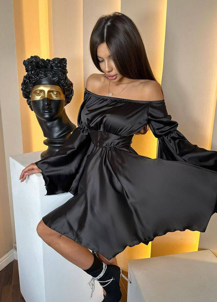 Чорна жіноча сукня шовк No Brand