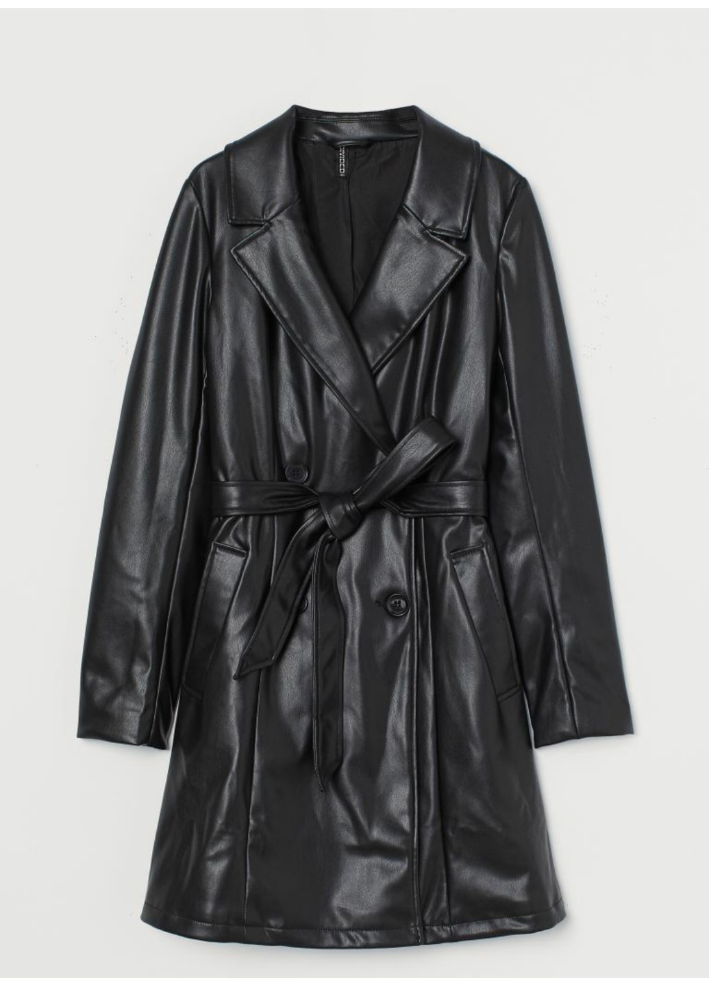 Чорна демісезонна жіночий короткий тренч з екошкіри (55724) 34 чорний H&M