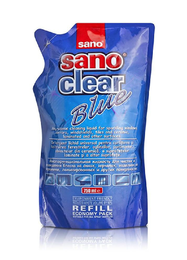 Универсальное средство для чистки стекол и различных поверхностей Clear (запаска) Sano (277813750)