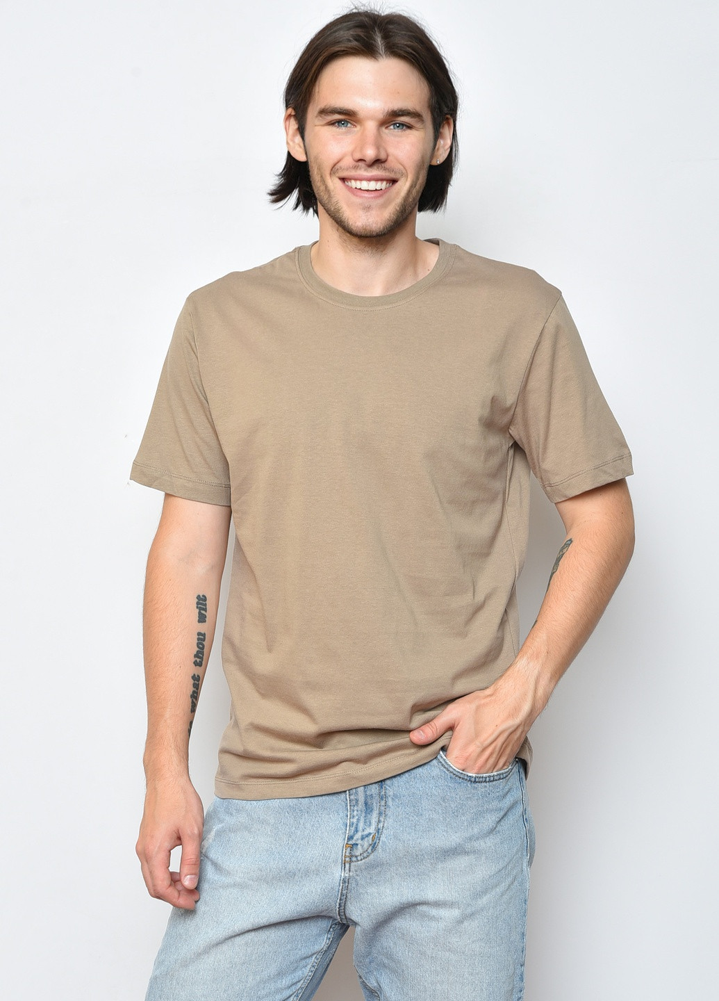 Коричневая футболка мужская однотонная коричневого цвета Let's Shop
