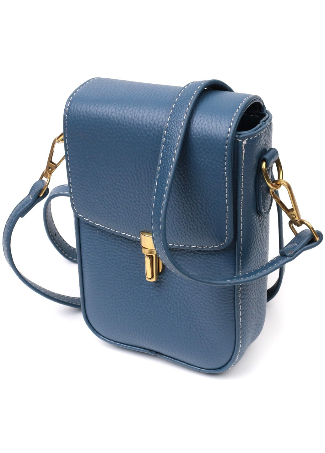 Женская сумка вертикального формата с клапаном из натуральной кожи 22310 Голубая Vintage (276457479)