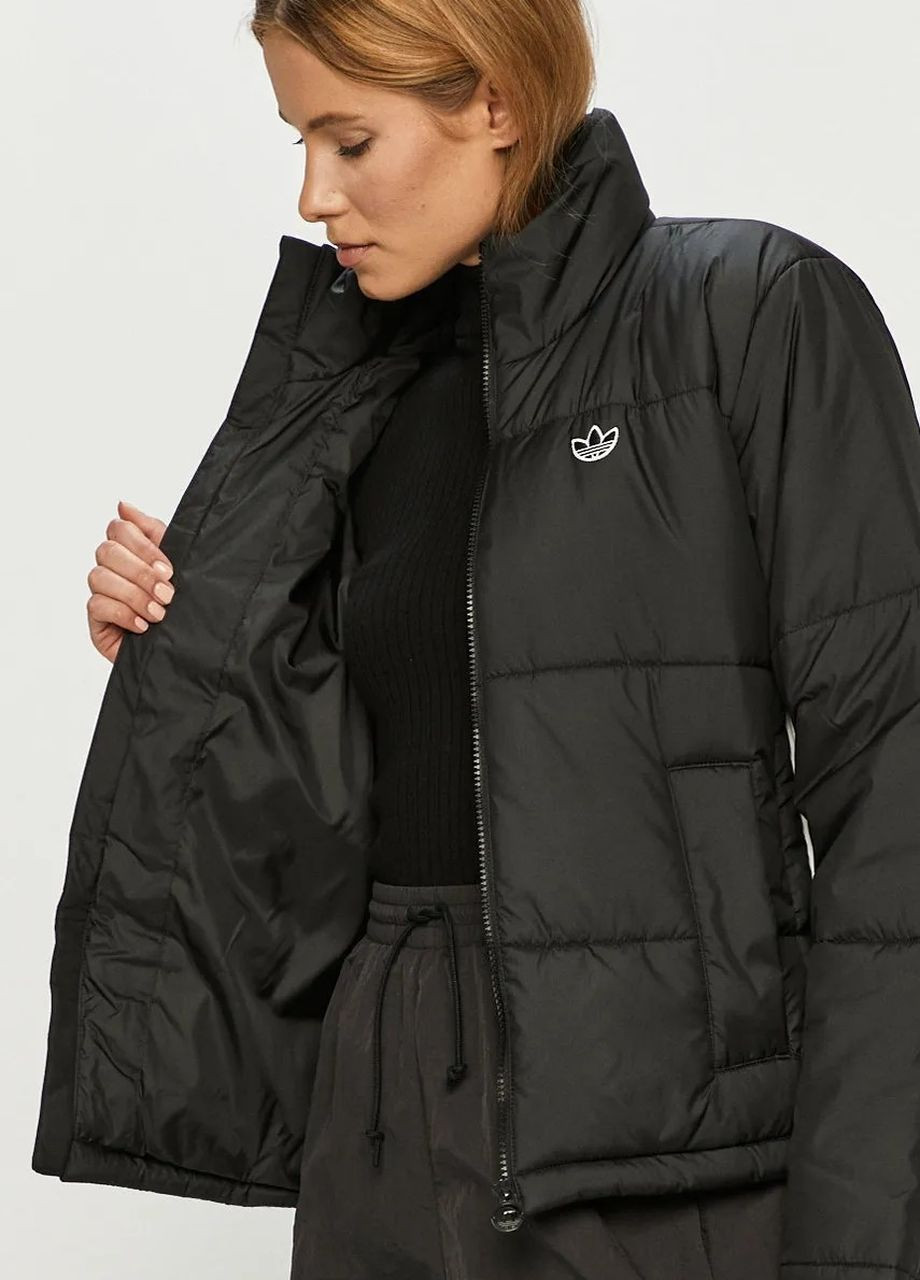 Черная женская куртка черная демисезонная укороченная куртка adidas Puffer