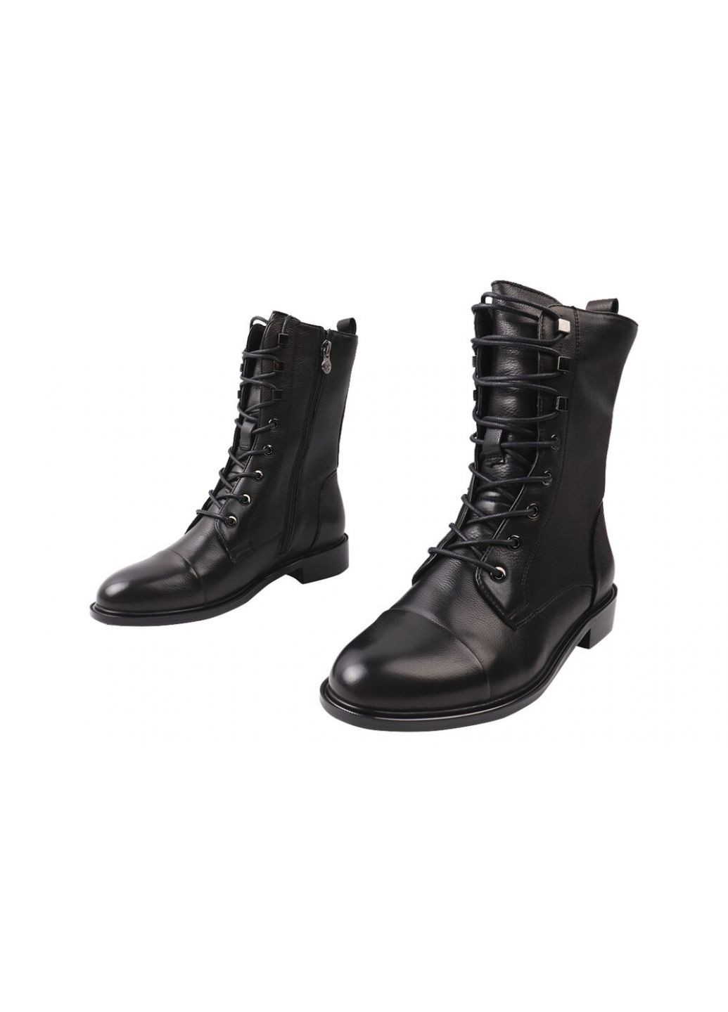 ботинки женские из натуральной кожы,высокие,на низком ходу,черные, Anemone