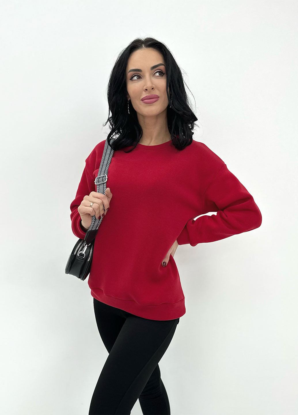 Базовый однотонный свитшот Fashion Girl - Свободный крой красный спортивный, повседневный, кэжуал трехнитка - (274065167)