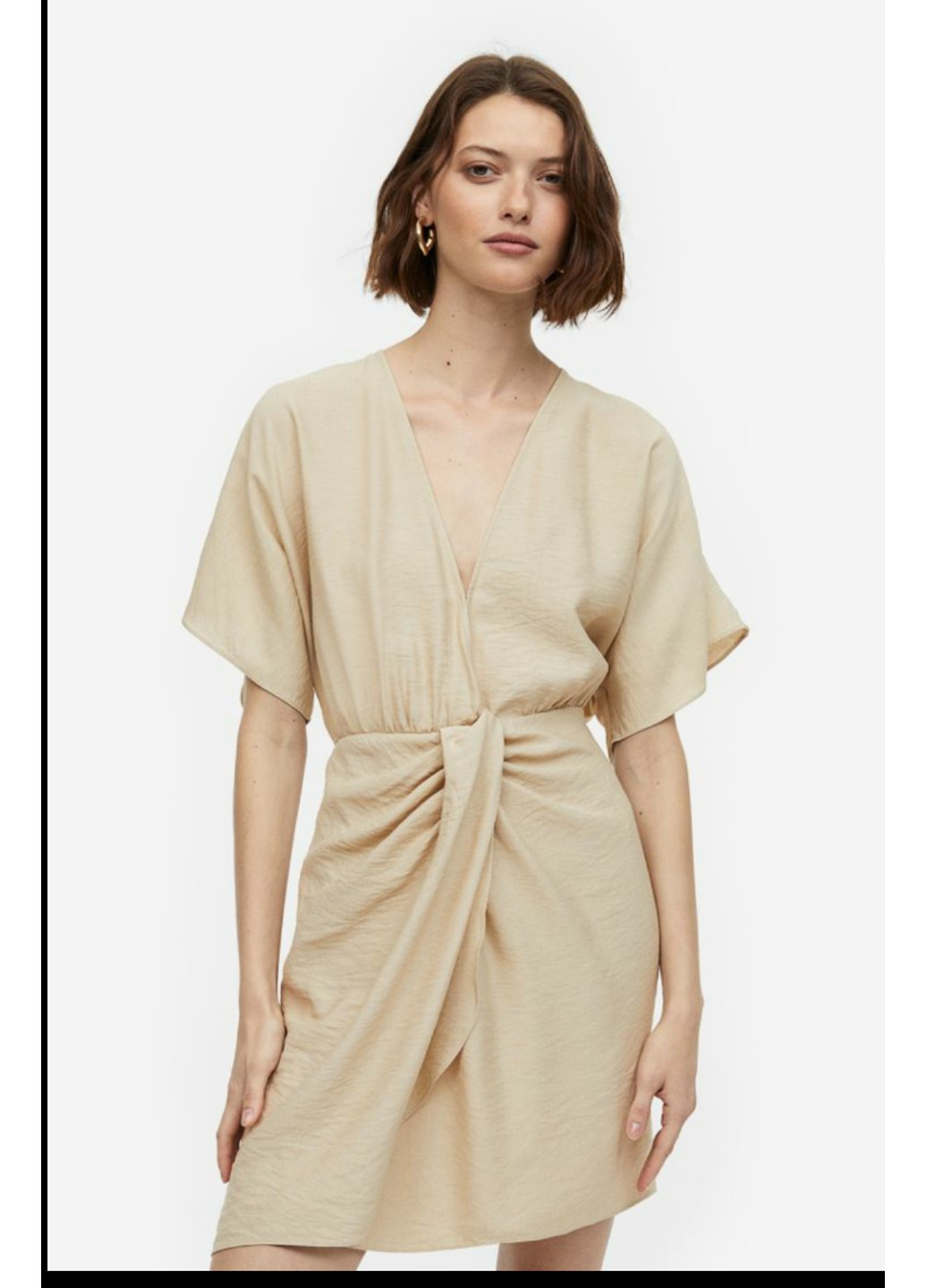 Бежева коктейльна жіноча сукня з опущеними рукавчиками н&м (55793) 34 бежева H&M