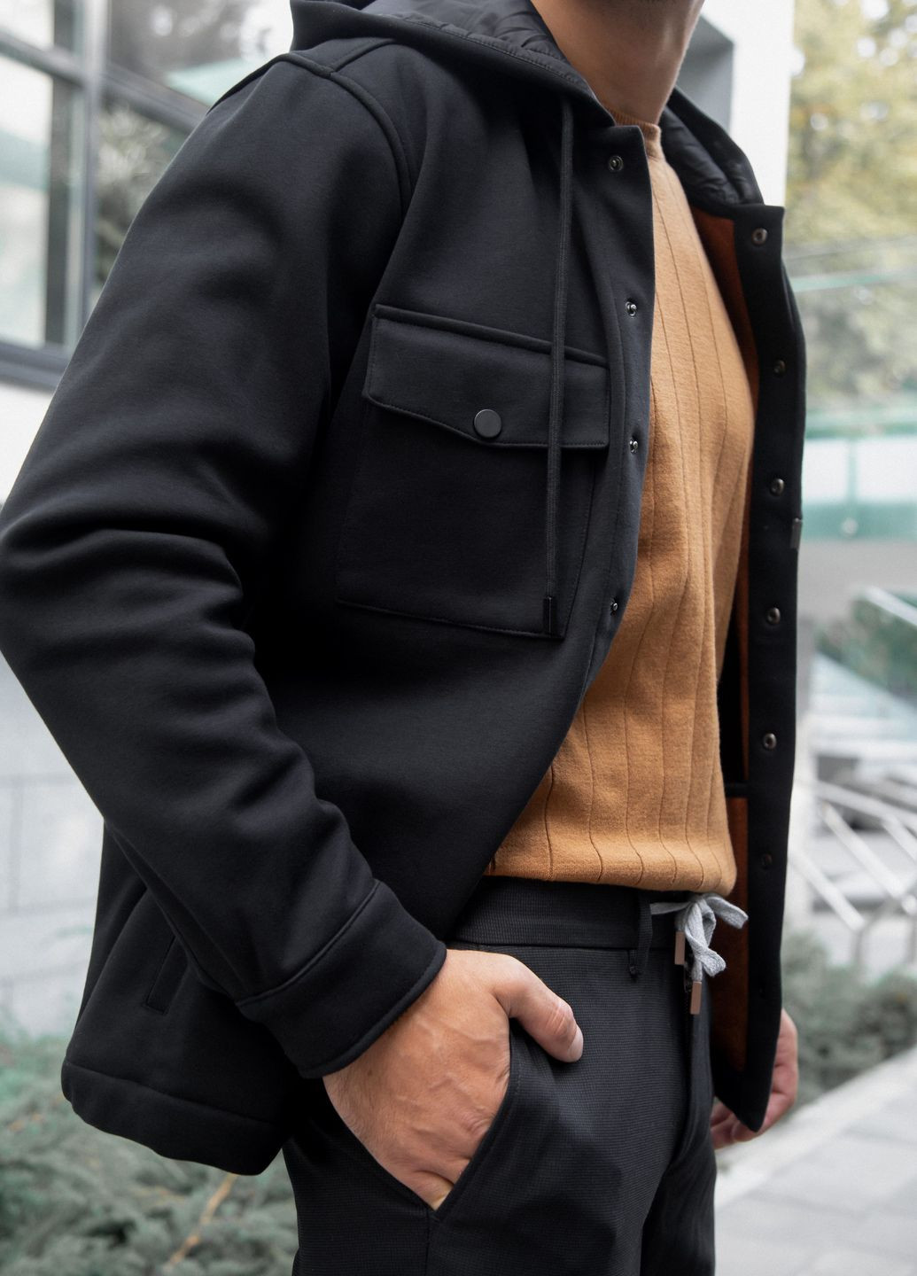 Чорна демісезонна куртка-бомбер оранжева Andreas Moskin