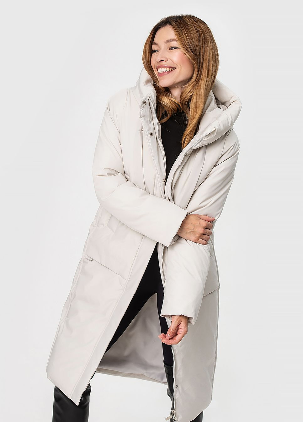 Сіра зимня базова куртка-пальто з капюшоном модель Icebear 790