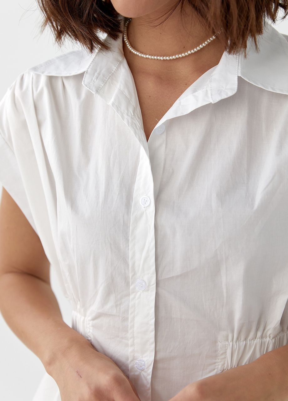 Молочная летняя женская рубашка с резинкой на талии - молочный Lurex
