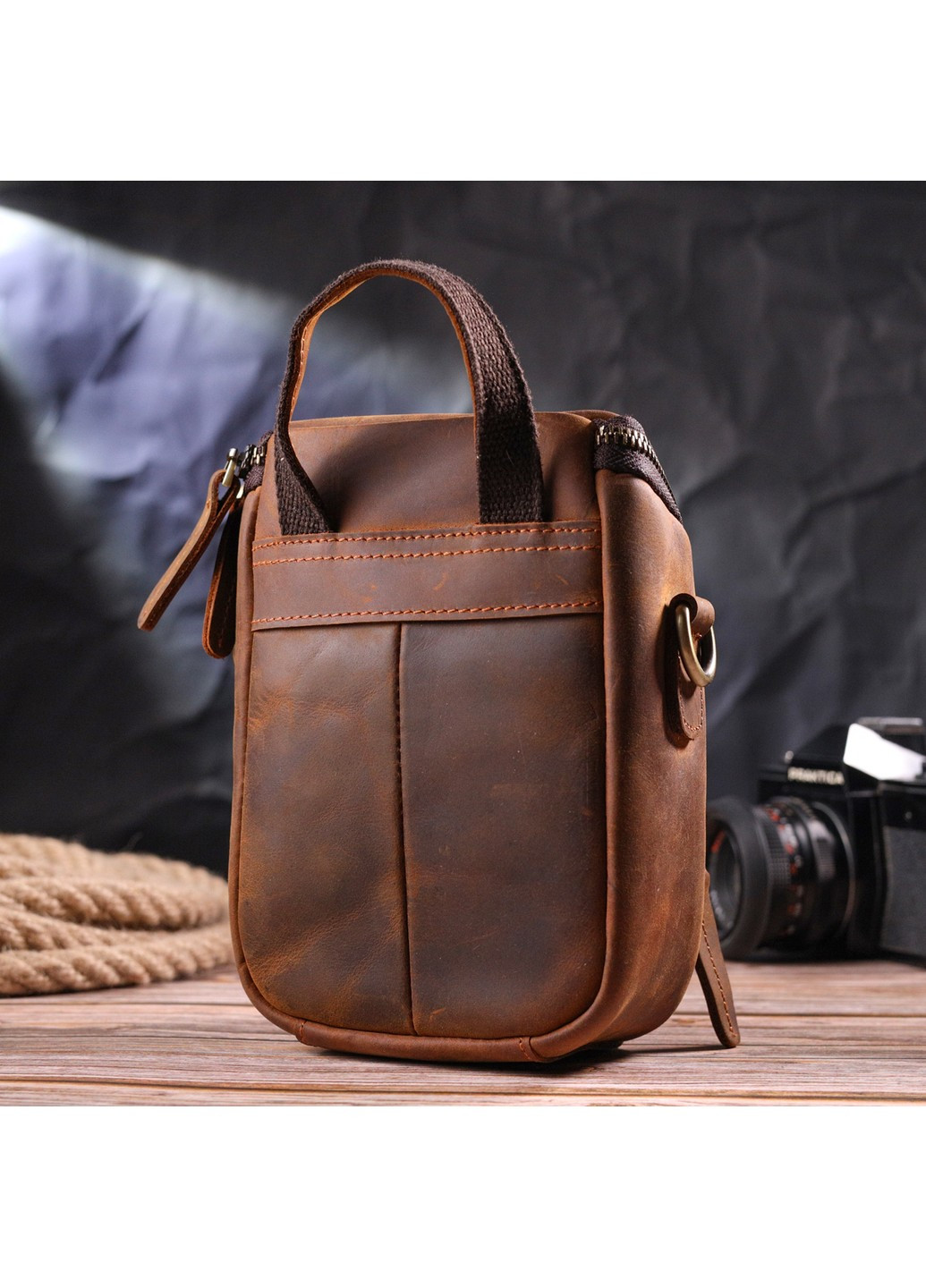Компактна чоловіча сумка з натуральної вінтажної шкіри 21295 Коричнева Vintage (258267926)