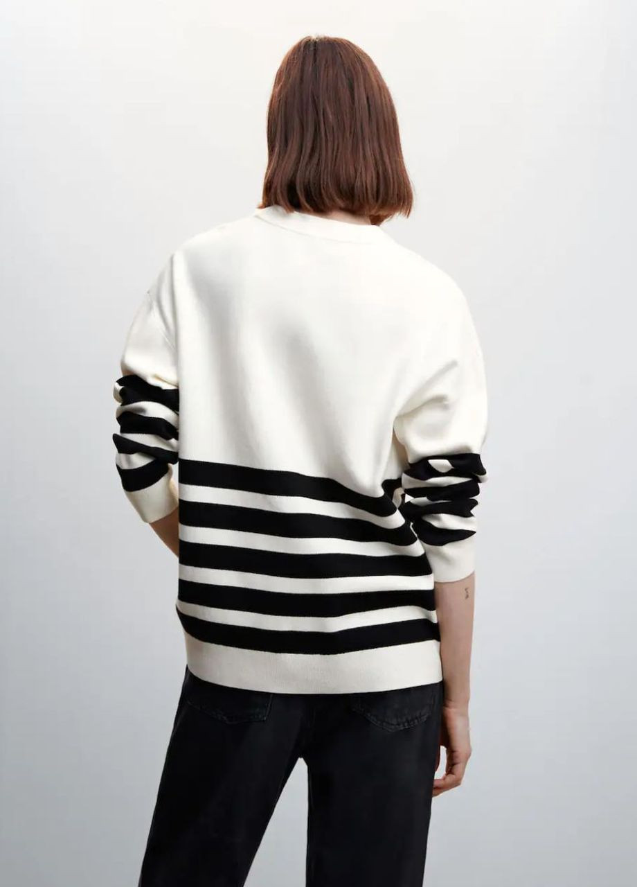 Чорно-білий демісезонний в'язаний светр із круглим вирізом джемпер Mango