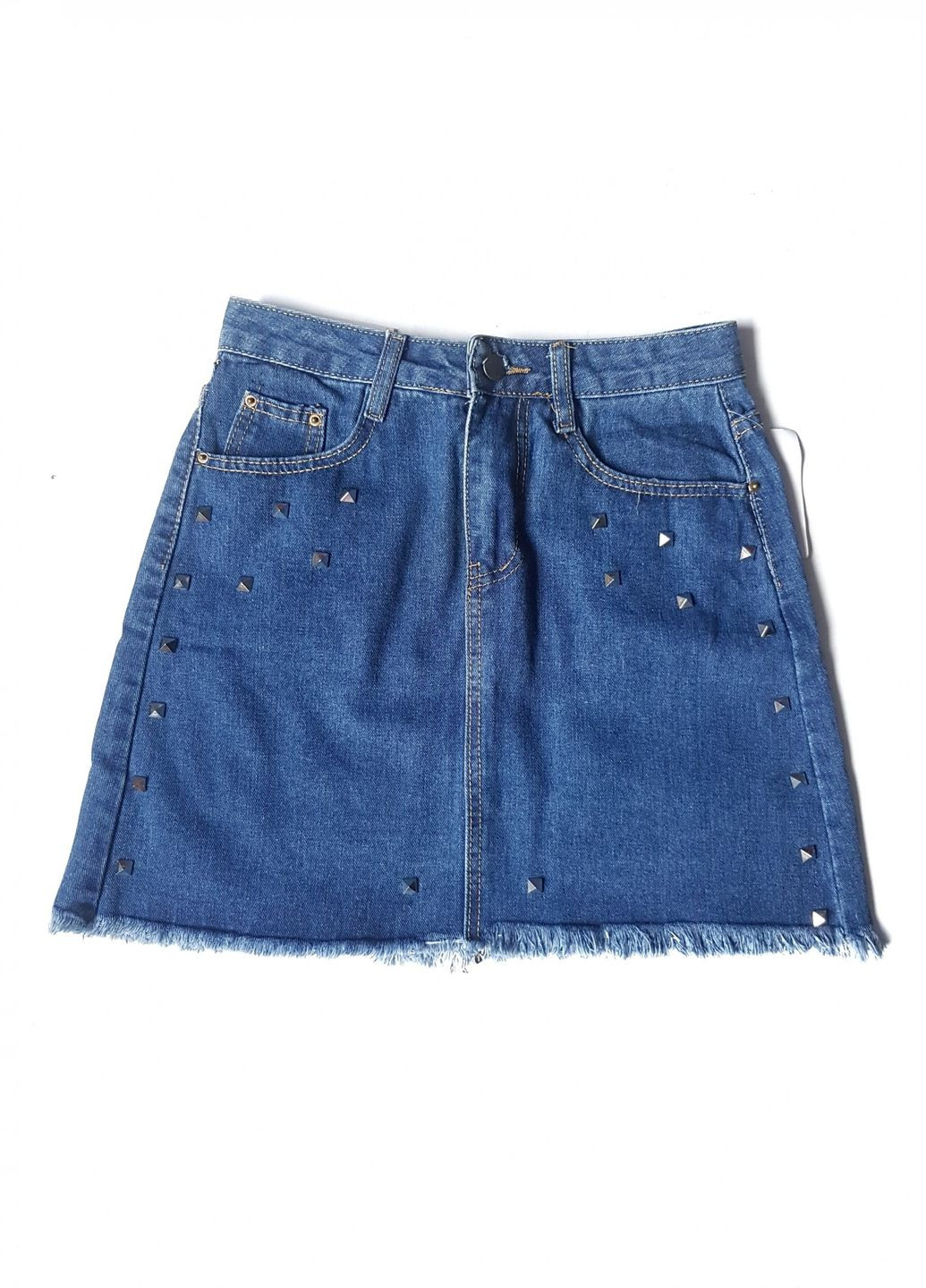 Синяя кэжуал юбка джинсовая синяя с заклепками No Brand а-силуэта (трапеция)