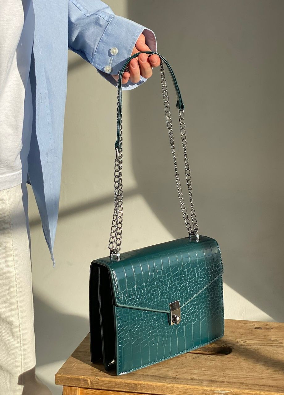 Женская сумка классическая кросс-боди рептилия зеленая No Brand (277753320)