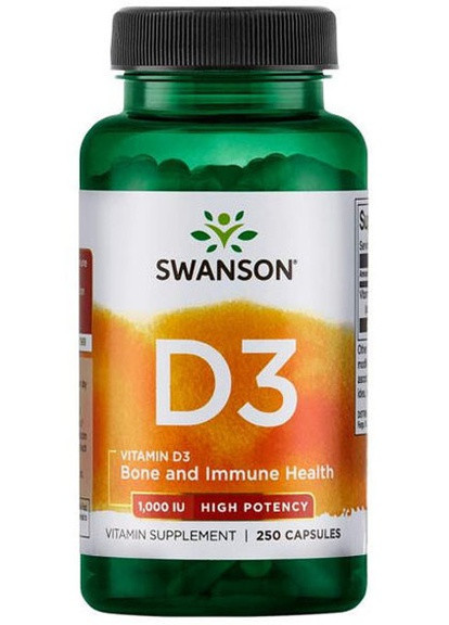 Vitamin D-3, Higher Potency, 1000 IU 25 mcg 250 Caps SWA-11030 Swanson (256725807)