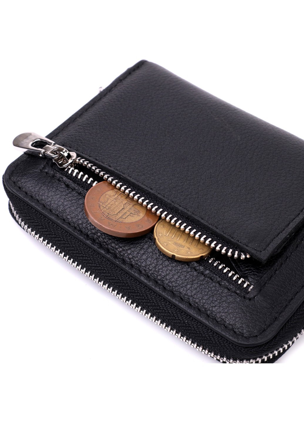 Кожаный кошелек для женщин на молнии с тисненым логотипом производителя 19489 Черный st leather (277980470)