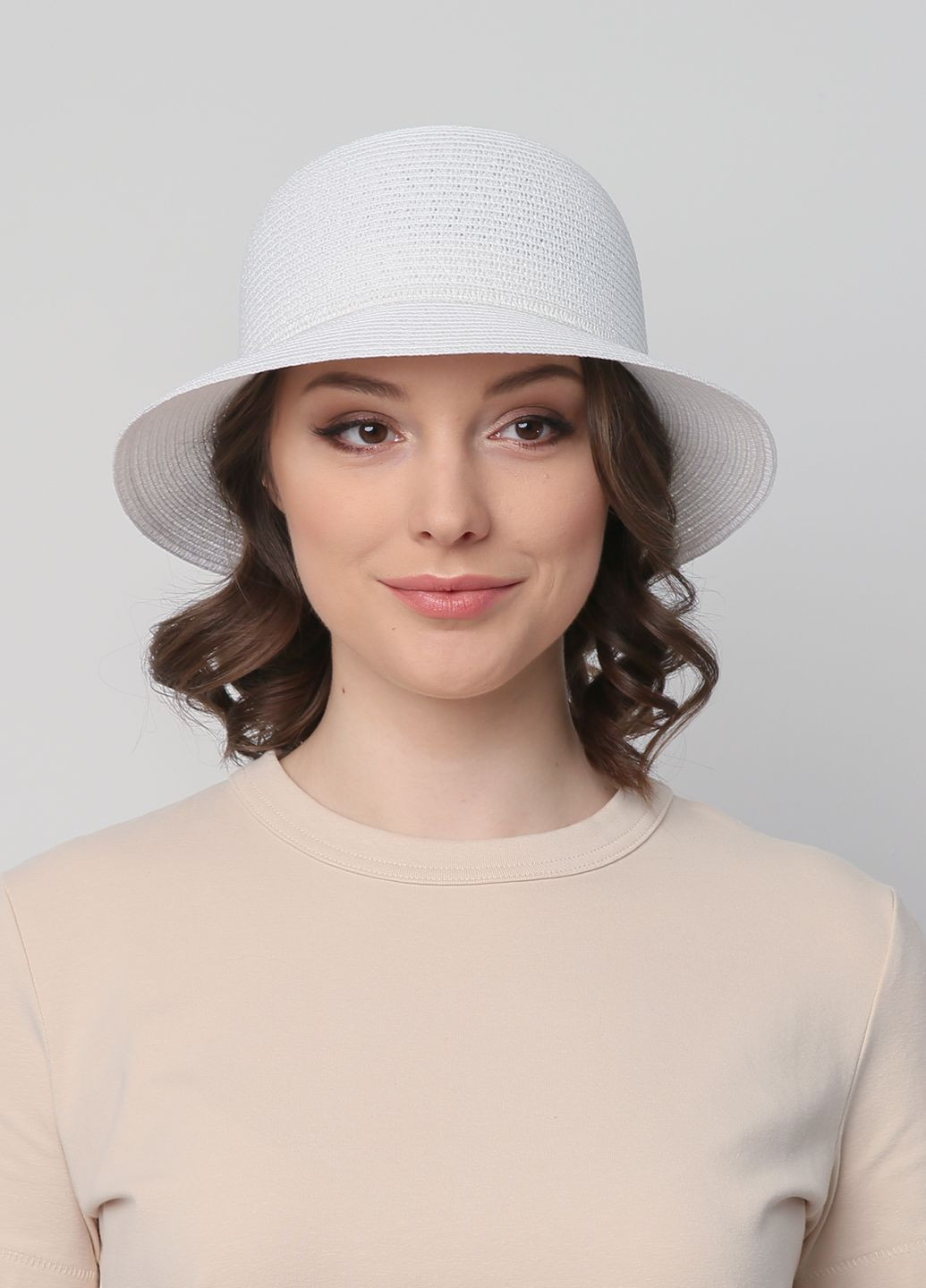 Шляпа с маленькими полями женская бумага белая VERONICA LuckyLOOK 843-951 (265224374)