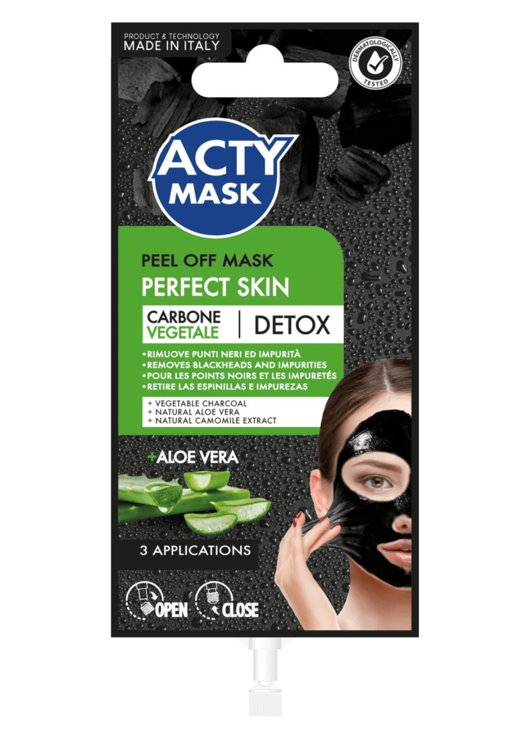 Маска-пілінг для обличчя рідка Peel Off Detox Carbone Aloe Vera 15мл Acty Mask (275805388)