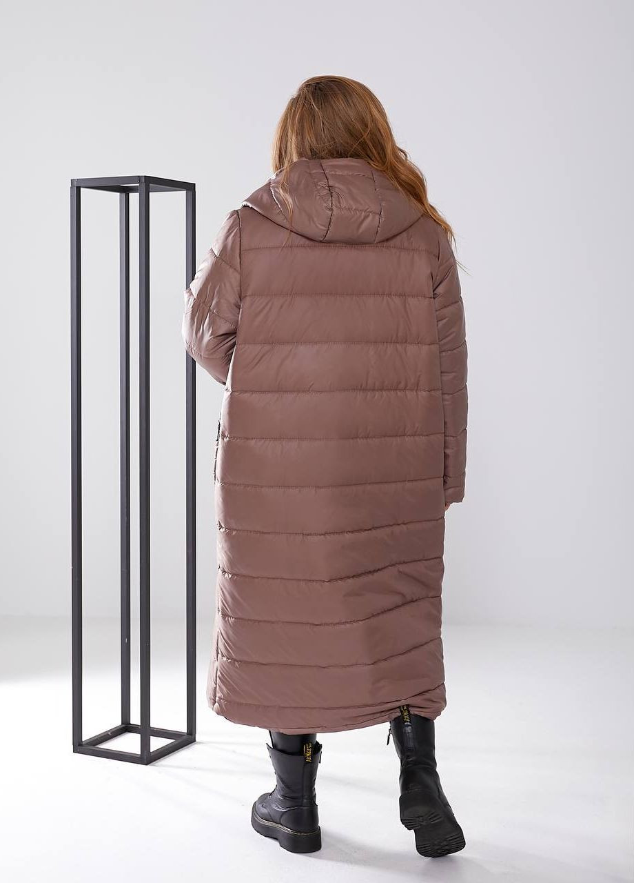 Бежева женская куртка-пальто из плащевки цвет мокко р.48/50 448425 New Trend