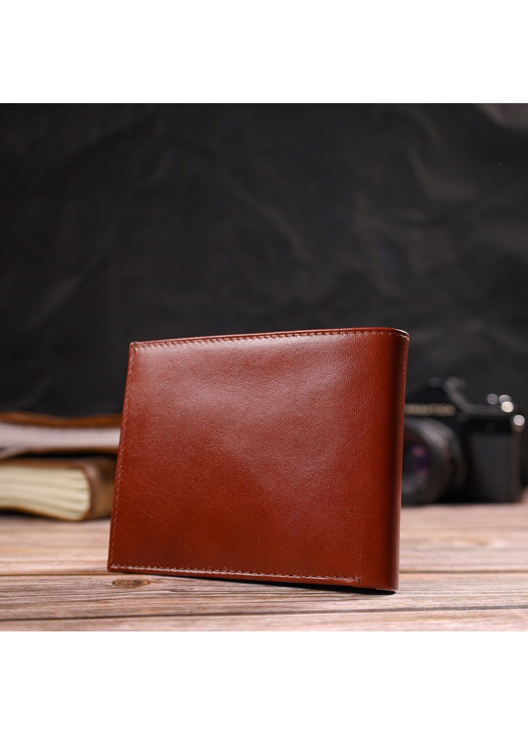 Мужской бумажник без застежки горизонтального формата из натуральной гладкой кожи 21762 Коричневий Canpellini (259873916)