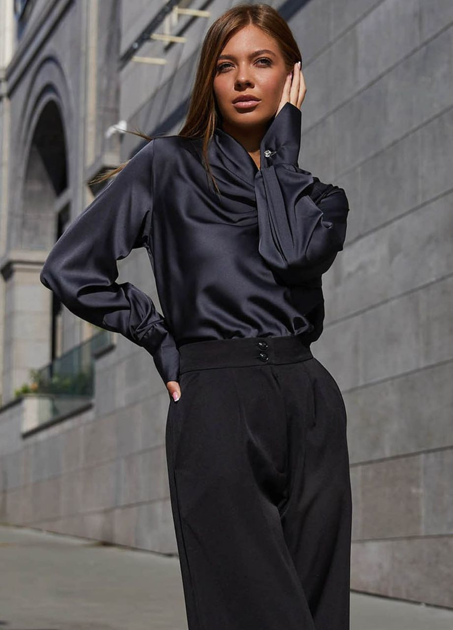 Чорна демісезонна вечірня блуза чорного кольору зі штучного шовку Jadone Fashion