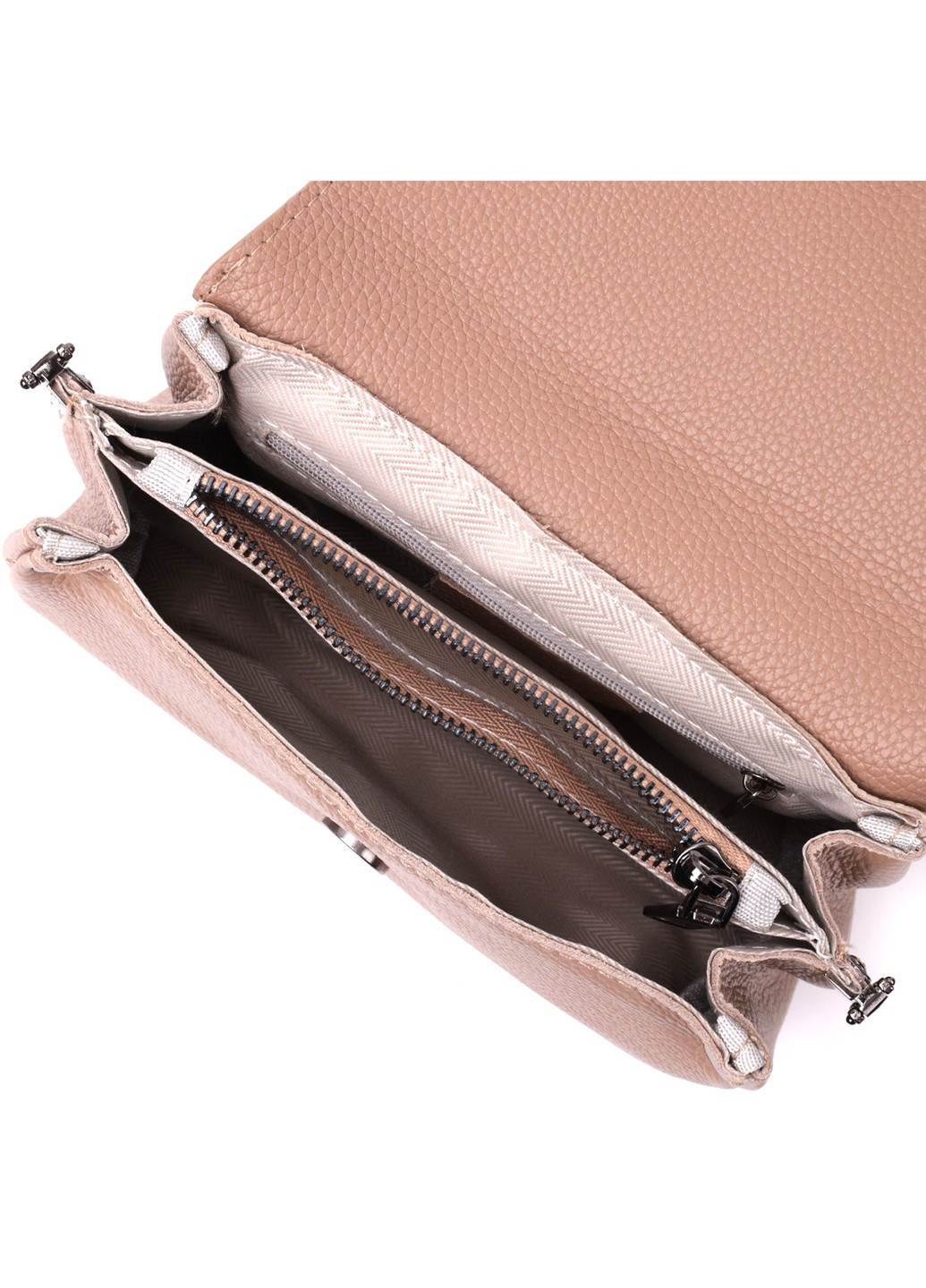 Компактная кожаная женская сумка с треугольным клапаном 22256 Бежевая Vintage (276457545)