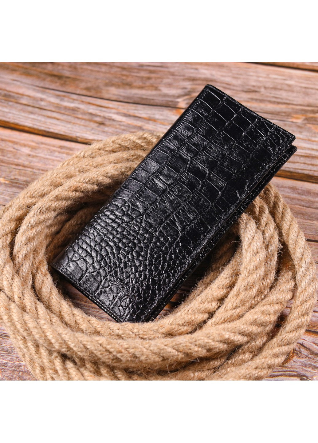 Стильний вертикальний гаманець із натуральної фактурної шкіри 21433 Чорний Karya (258286350)