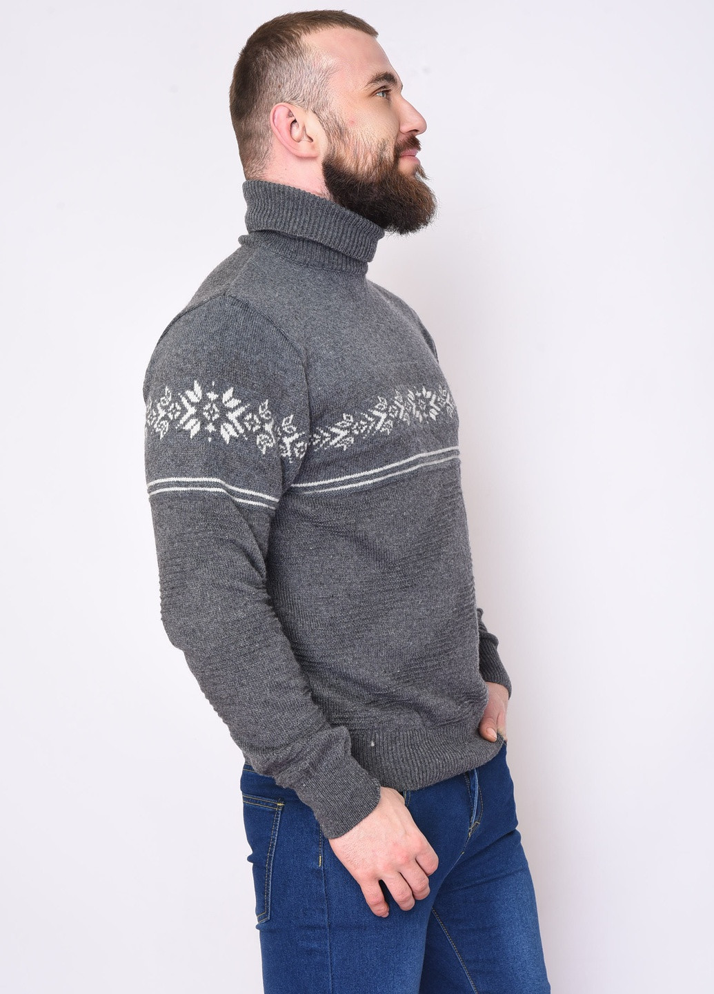 Сірий зимовий светр чоловічий зимовий сірого кольору розмір м Let's Shop