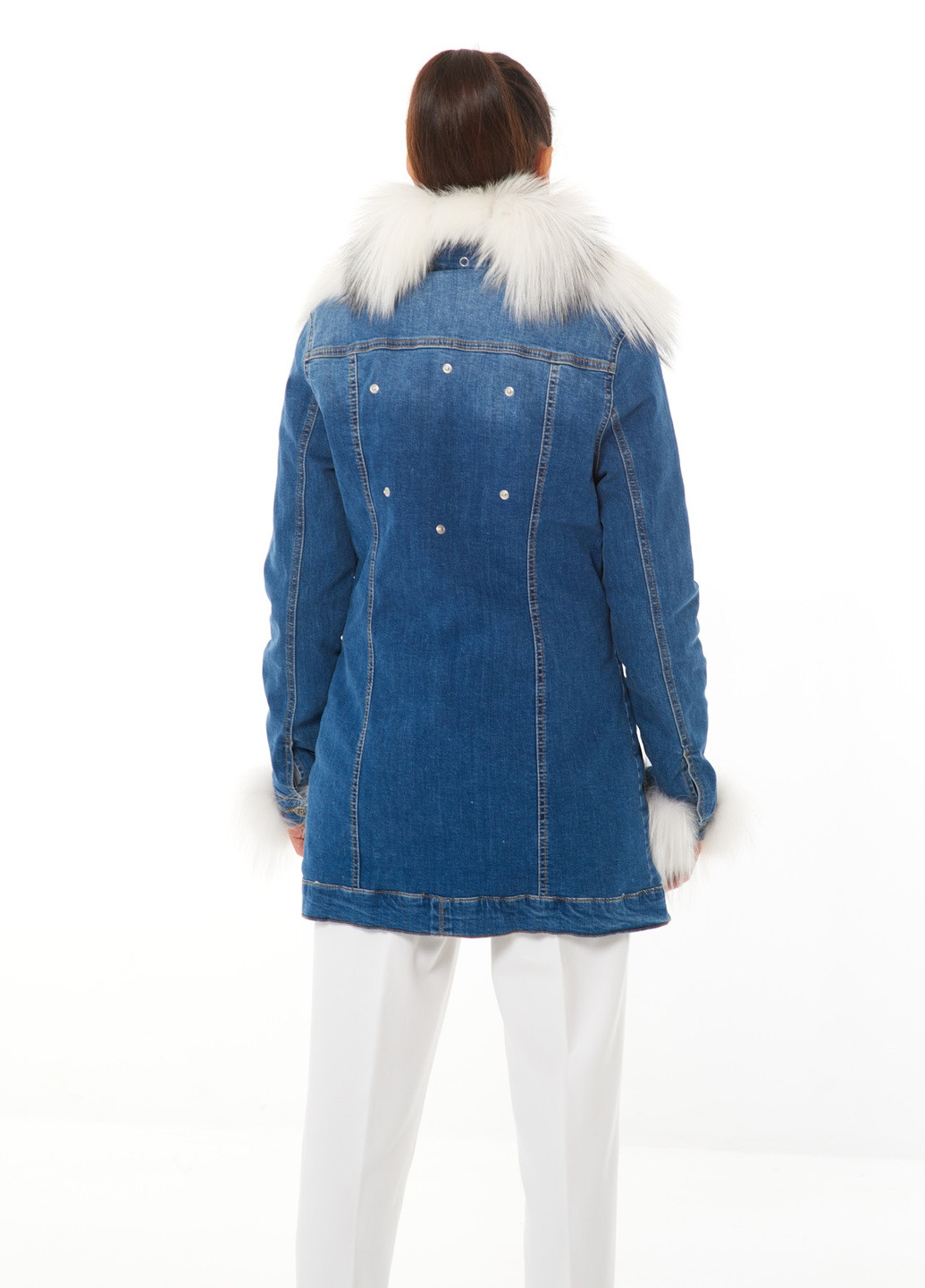 Синяя демисезонная утепленная джинсовая куртка джинс деним с натуральным съемным мехом зима осень shea голубая marble fox Actors