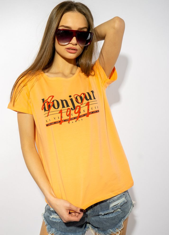 Персикова літня футболка жіноча з написом (персиковий) Time of Style