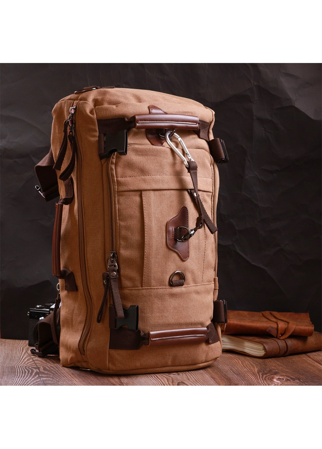 Сучасний рюкзак-трансформер у стилі мілітарі із щільного текстилю 22160 Коричневий Vintage (267925306)