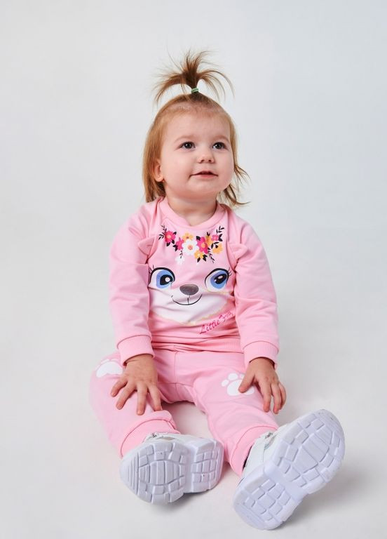 Розовый детский костюм (свитшот+брюки) | 95% хлопок | демисезон | 80,86 | рисунок лисичка розовый Smil