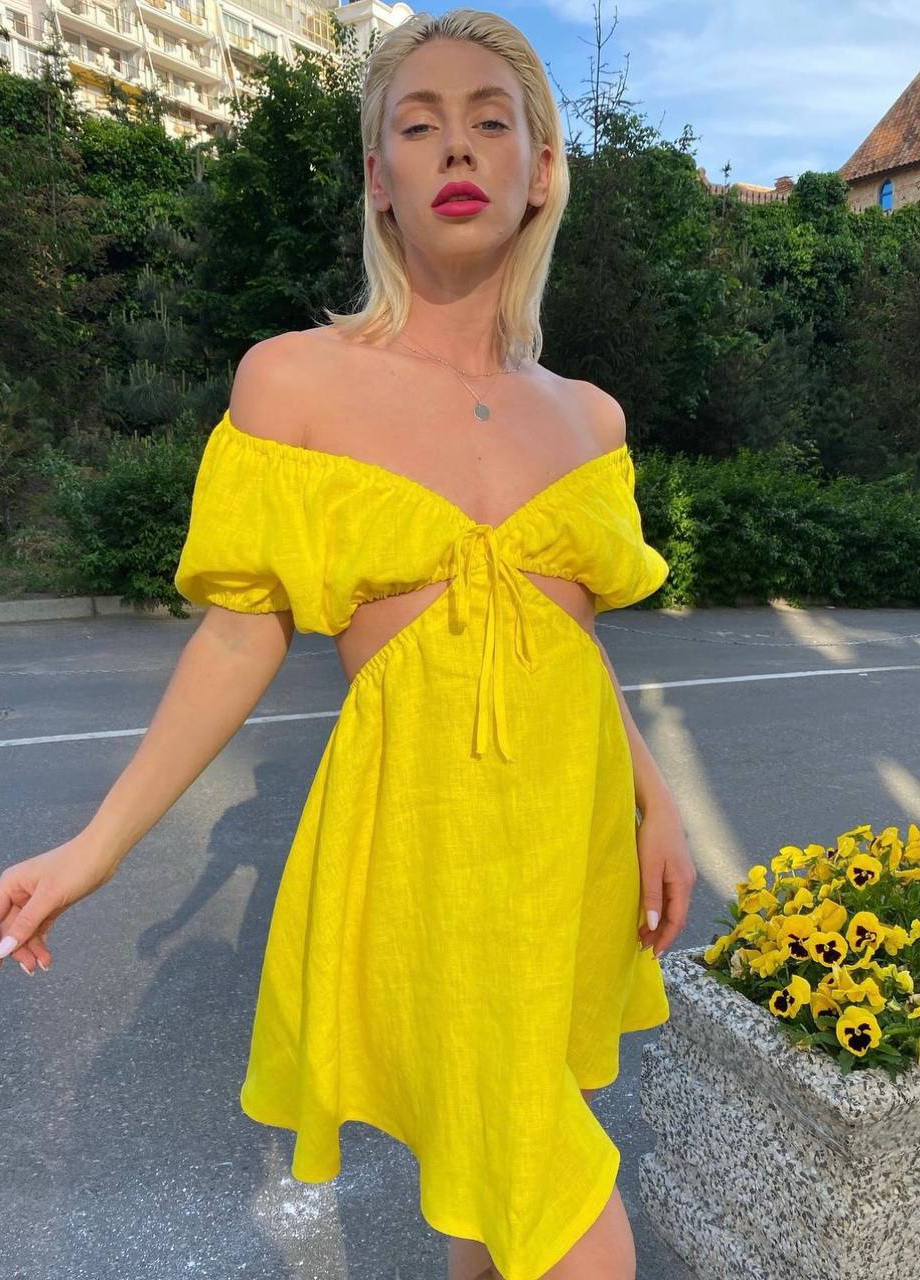 Жовтий жіноча сукня льон No Brand