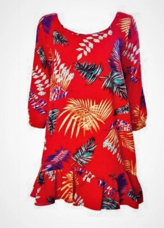 Туника короткое платье пляжное свободного кроя One size Красный с растительным принтом Accessories 17143S Toccata (259214546)