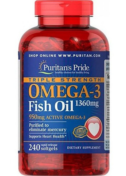 Puritan's Pride Triple Strength Omega-3 Fish Oil 1360 mg 240 Caps Puritans Pride (257561316)
