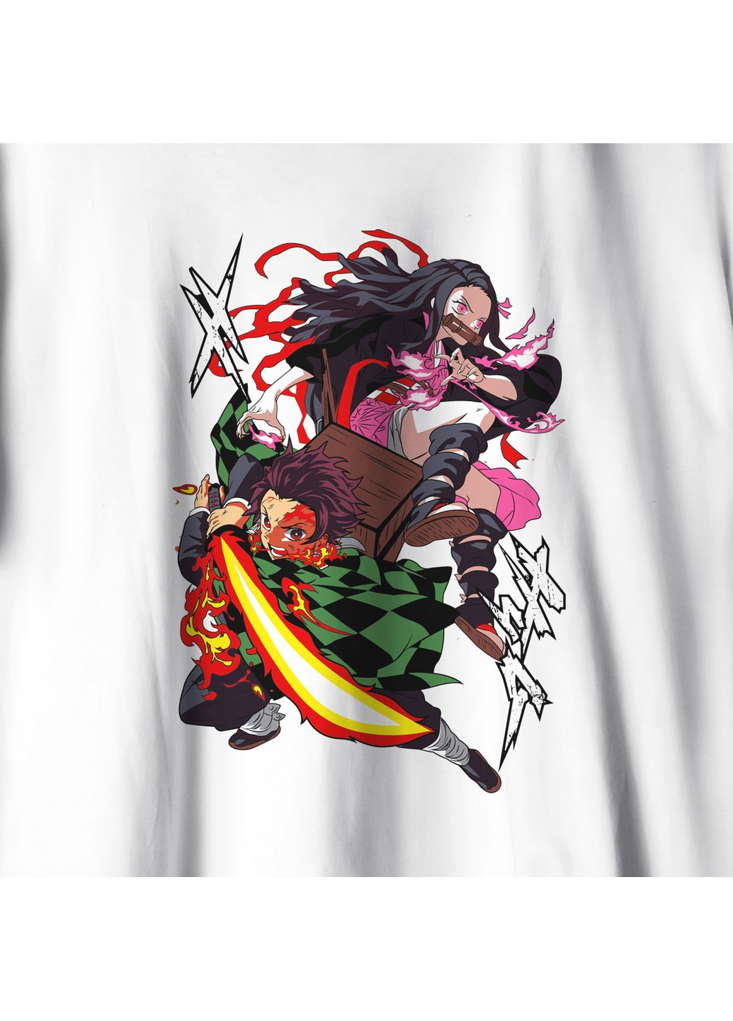 Белая футболка c принтом клинок рассекающий демонов - танджиро и незуко 2 we No Brand