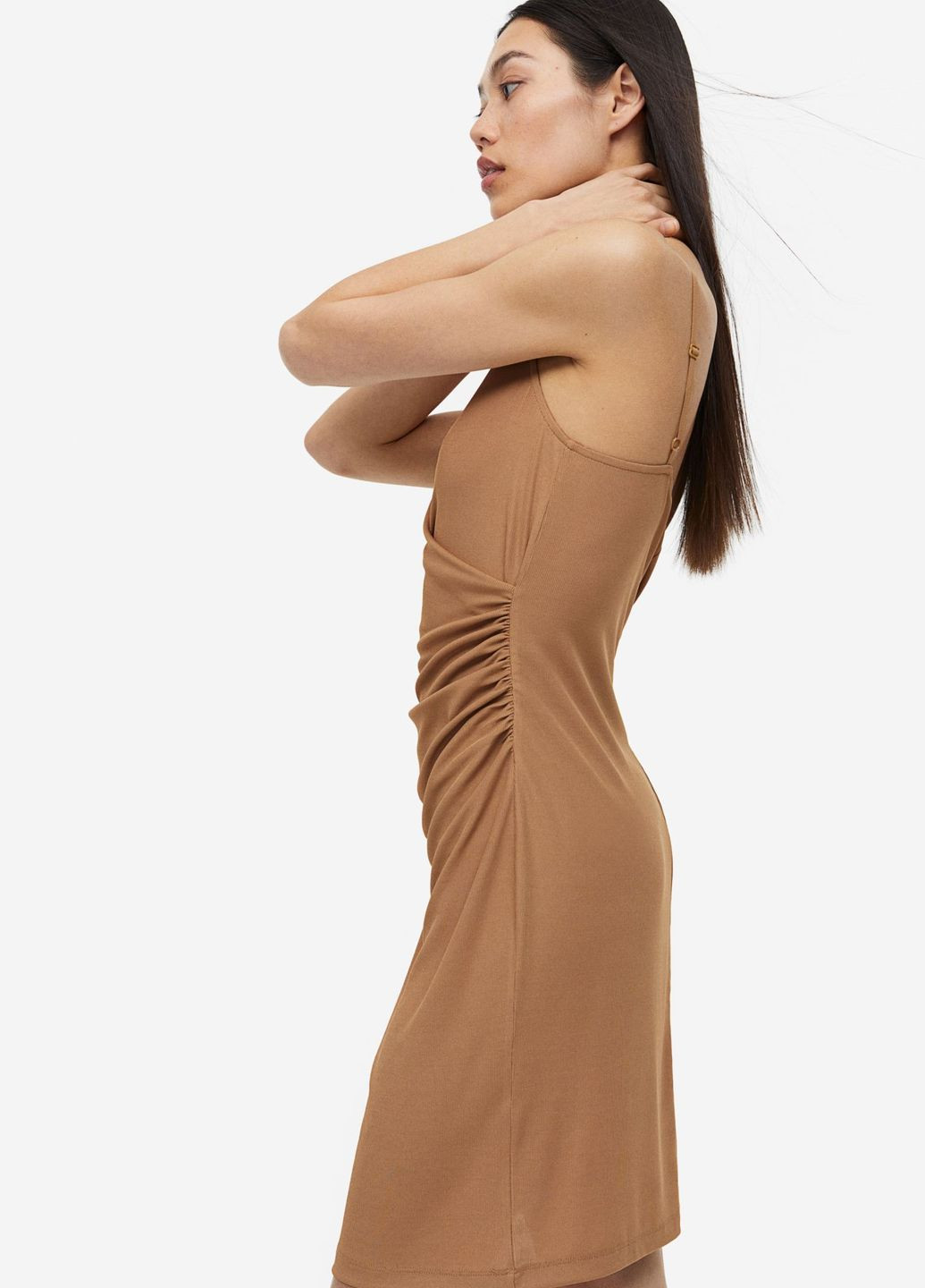 Темно-бежева сукня з джерсі з драпіруванням H&M однотонна