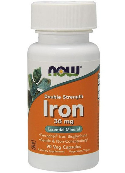 Iron, Double Strength 36 mg 90 Veg Caps Now Foods (256720519)