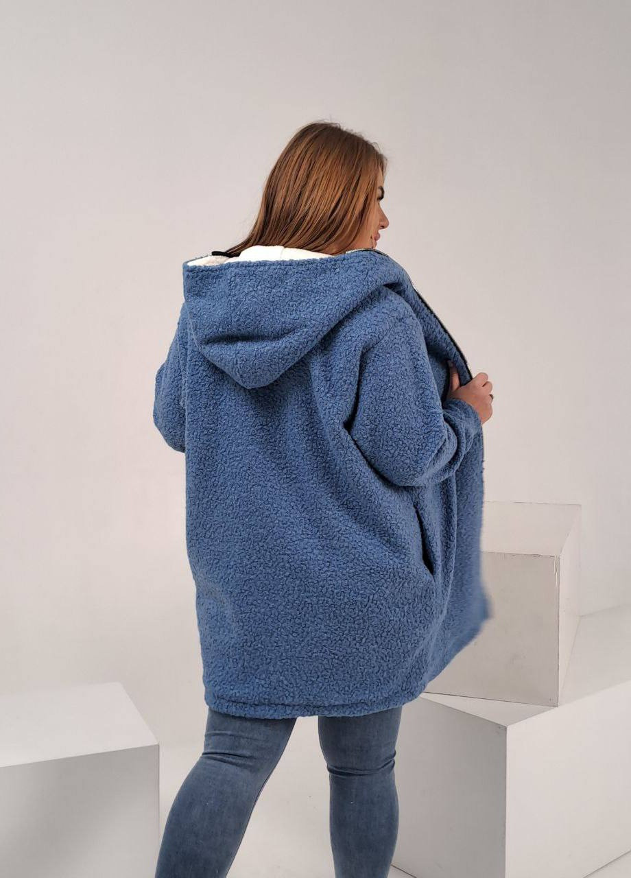 Блакитна жіноча куртка баранчик на хутрі блакитного кольору р.48/52 386627 New Trend