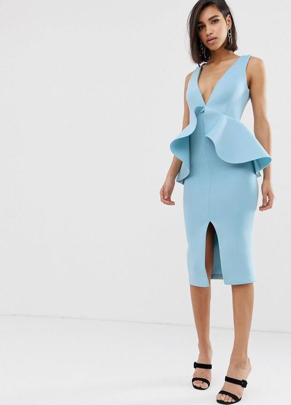 Блакитна сукня міді з баскою Lavish Alice