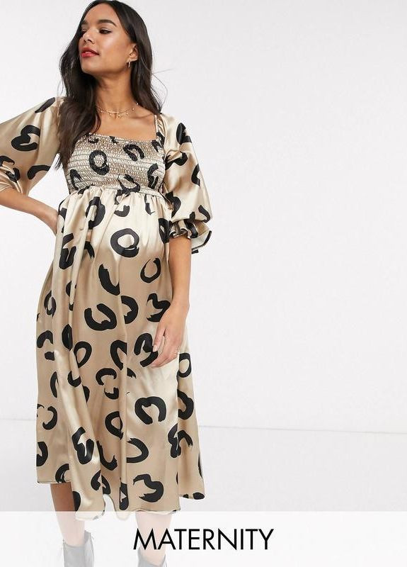 Бежевое платье резинка для беременных Asos