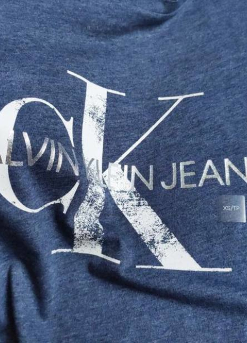 Синяя летняя женская укороченная футболка оверсайз от с коротким рукавом Calvin Klein